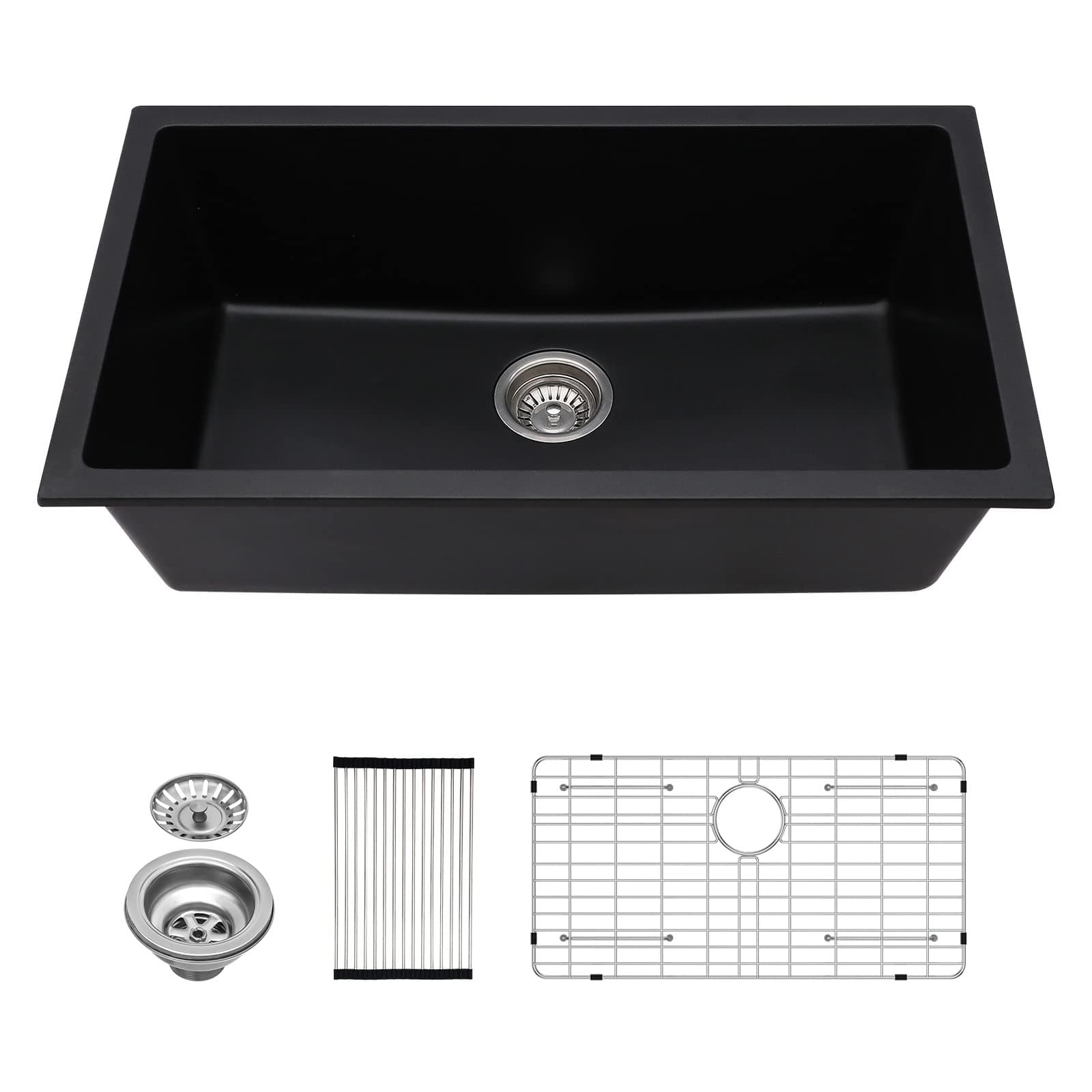 Black Kitchen Sink 33 Inch Undermount Sinks Quartz Granite Composite Black Single Bowl Under Kitchen Sinks 33x19 Inch