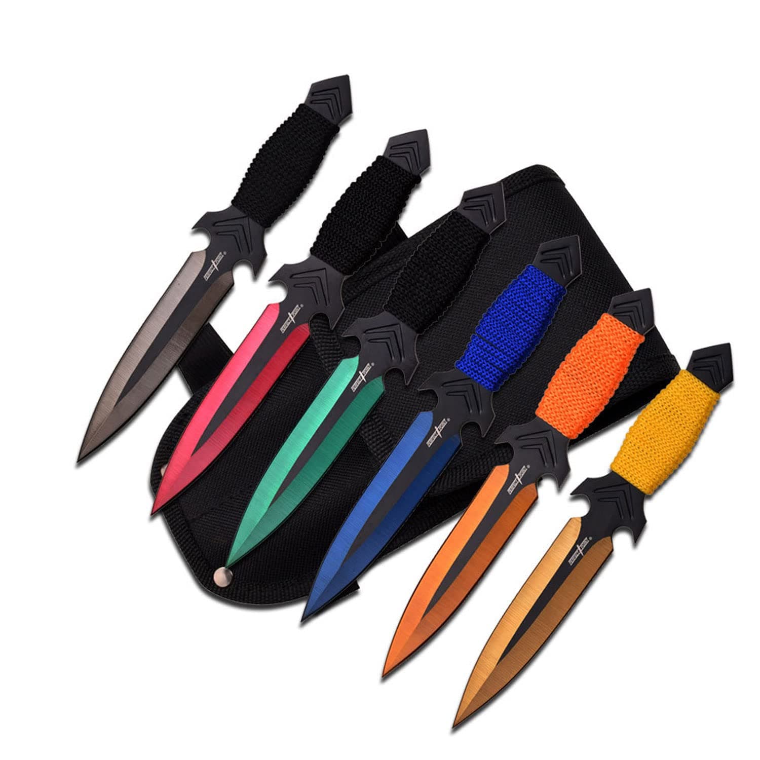 Perfect Point PP-081-6M Throwing Knife Set with Six Knives, Multicolored Blades, Cord-Wrapped Handles, 6.5-Inch Overall