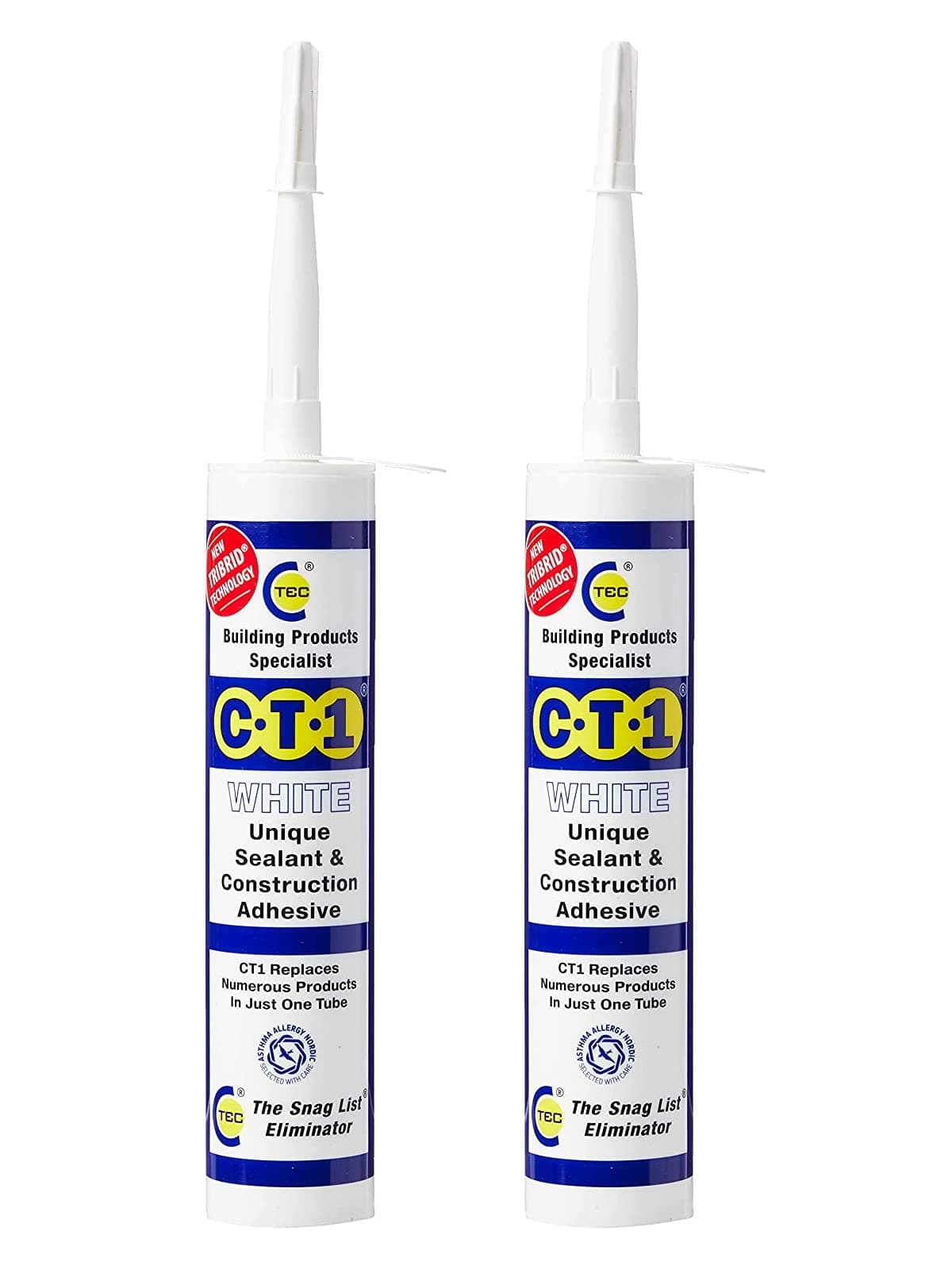 2 x CT1 Unique Sealant Construction Builders Standard Multi All Purpose Silicone Mastic Extra Strong Adhesive Glue 290ML in White