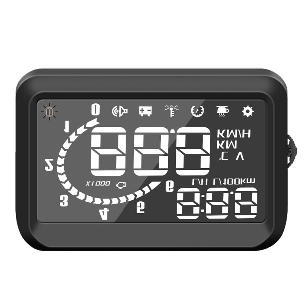 F203 Multi-Functional Super-Bright Car HUD Head Up Display Over-Speed Alarm Fuel Consumption Fatigue Driving Warning Fuel Consumption Windshield Projector Speed Alarm System OBDII Interface
