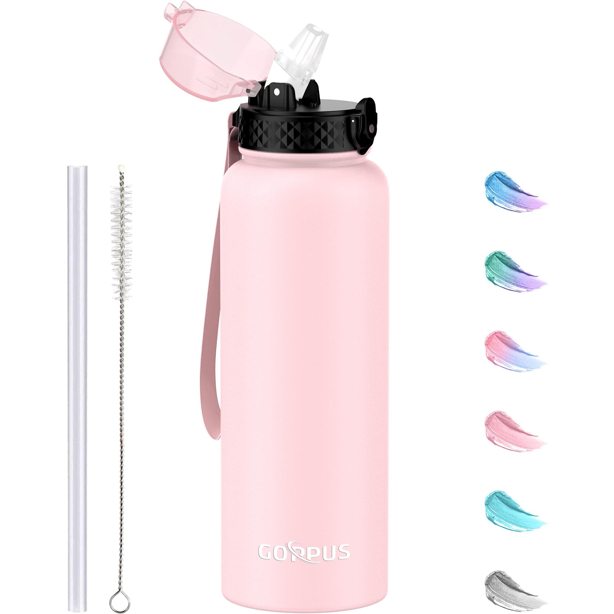 1.2L/40oz Stainless Steel Water Bottle with Straw, 1.2 Litre Hot Thermos Flask, Double-Walled Steel Water Bottles, Insulated Water Bottles, Leak-Proof Cold Water Bottle, Adult, Flip Top