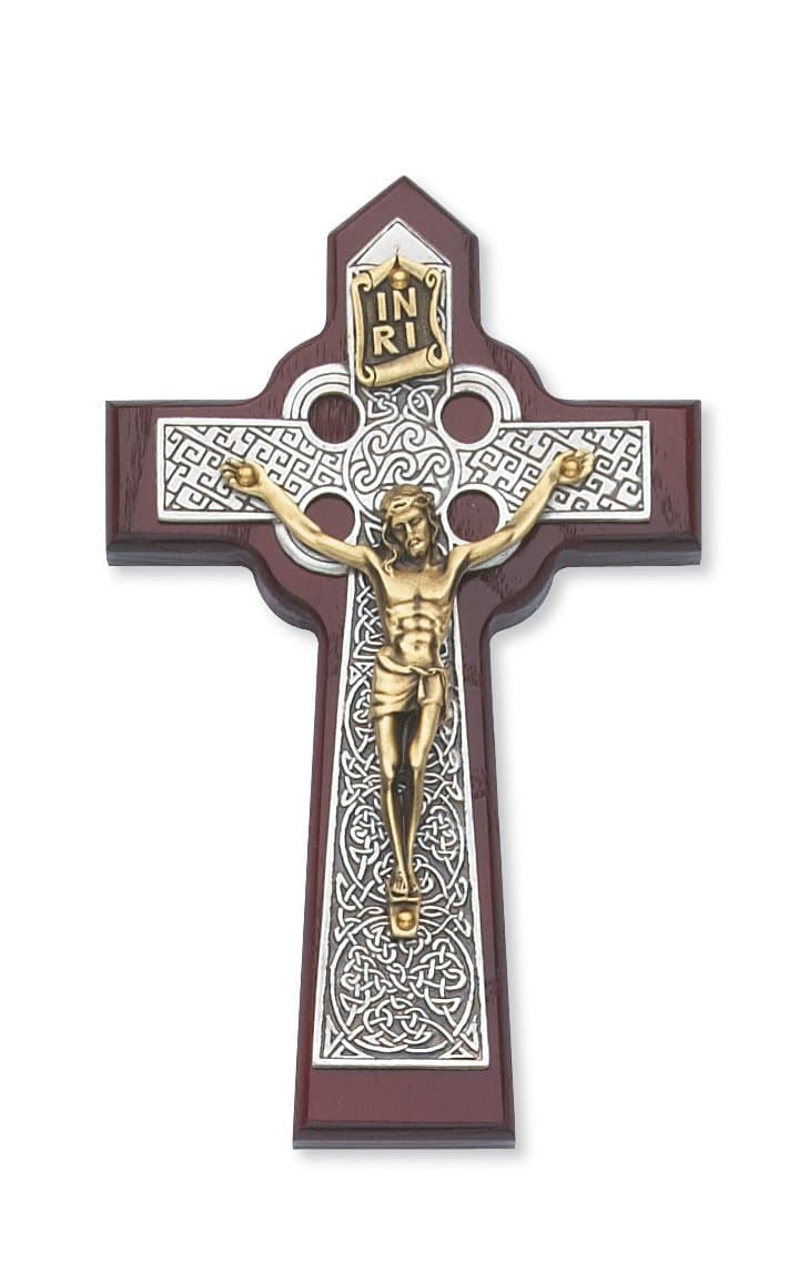McVanMcVan Two Tone Celtic Crucifix on Cherry 6 inch