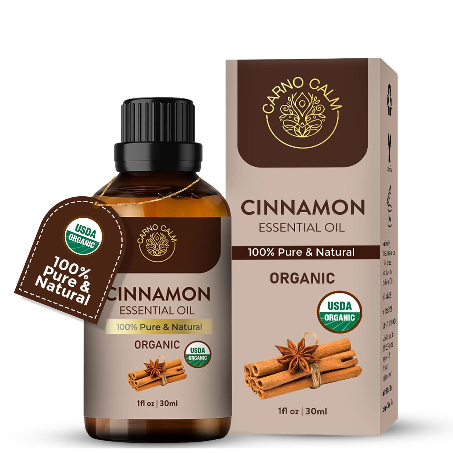 Organic Cinnamon Oil for Diffuser |USDA Certified | 100% Pure & Natural Cinnamon Essential Oil | Perfect for Aromatherapy Fragrance Skin Care & Lips| 30ml