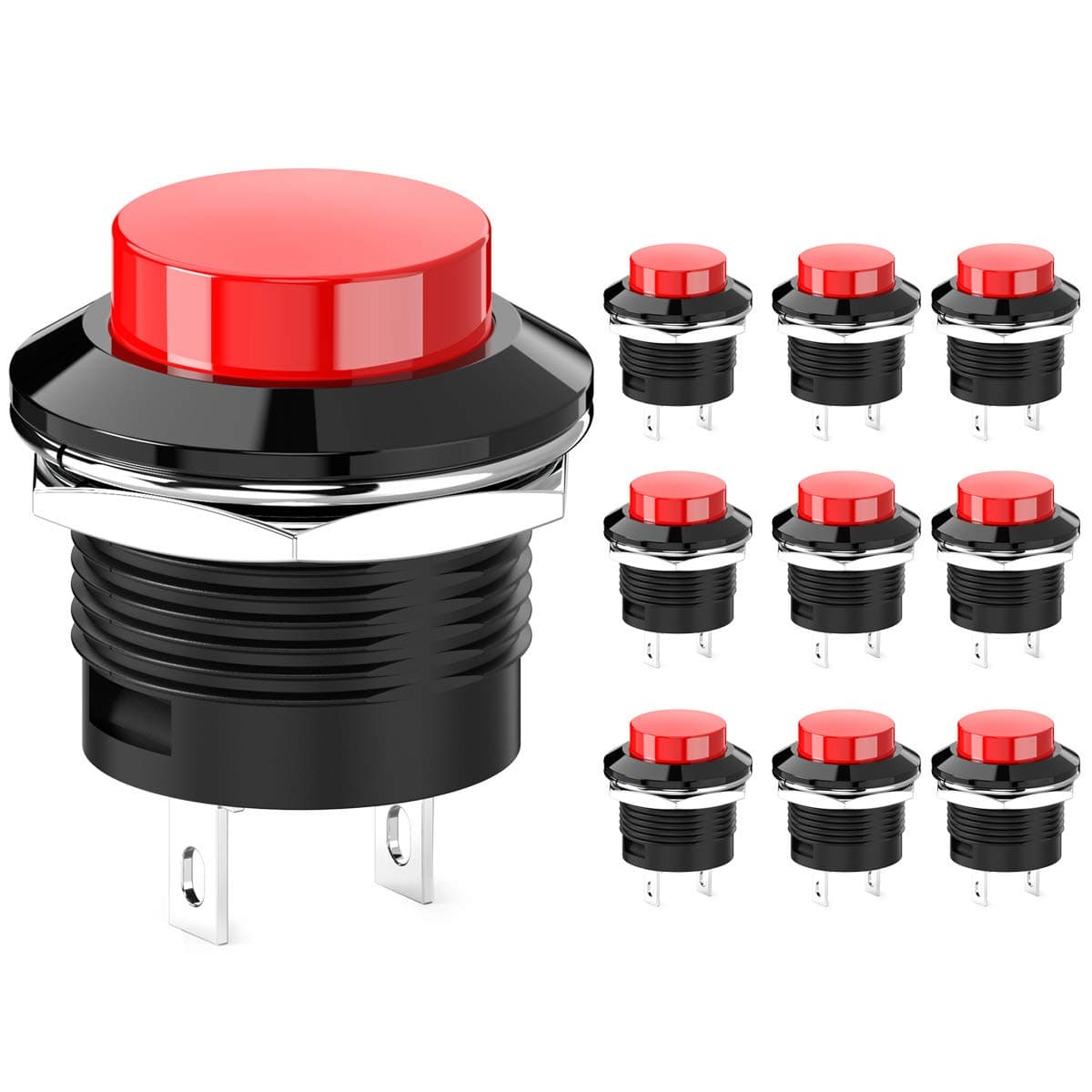Momentary Push Button Switch Mini No Lock Round Switch AC 250V / 3A AC 125V /6A Off-ON Red Cap (10 pcs)