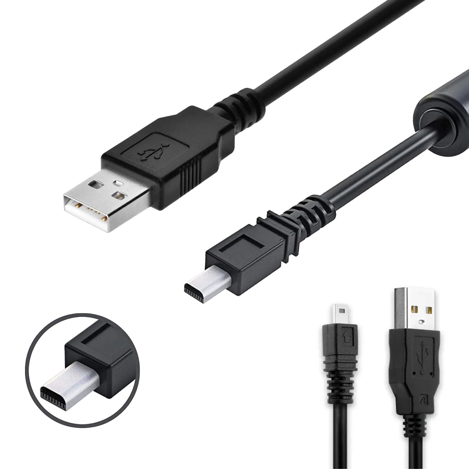 Wetco Black USB 2.0 A to 8-Pin Mini B Cable w/Ferrite - 1M/3ft for digital camera MP3 of Nikon/Fuji/Sony/Olympus/Panasonic