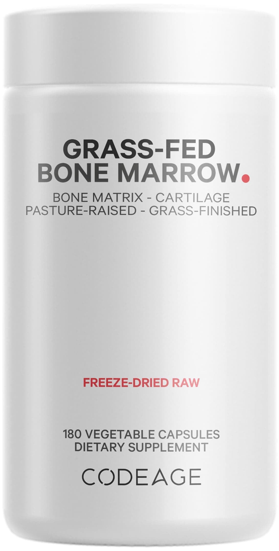 Codeage Grass-Fed Bone Marrow Supplement – Freeze-Dried, Non-Defatted Beef Bone Matrix & Cartilage – 1500mg per Serving, 180 Capsules
