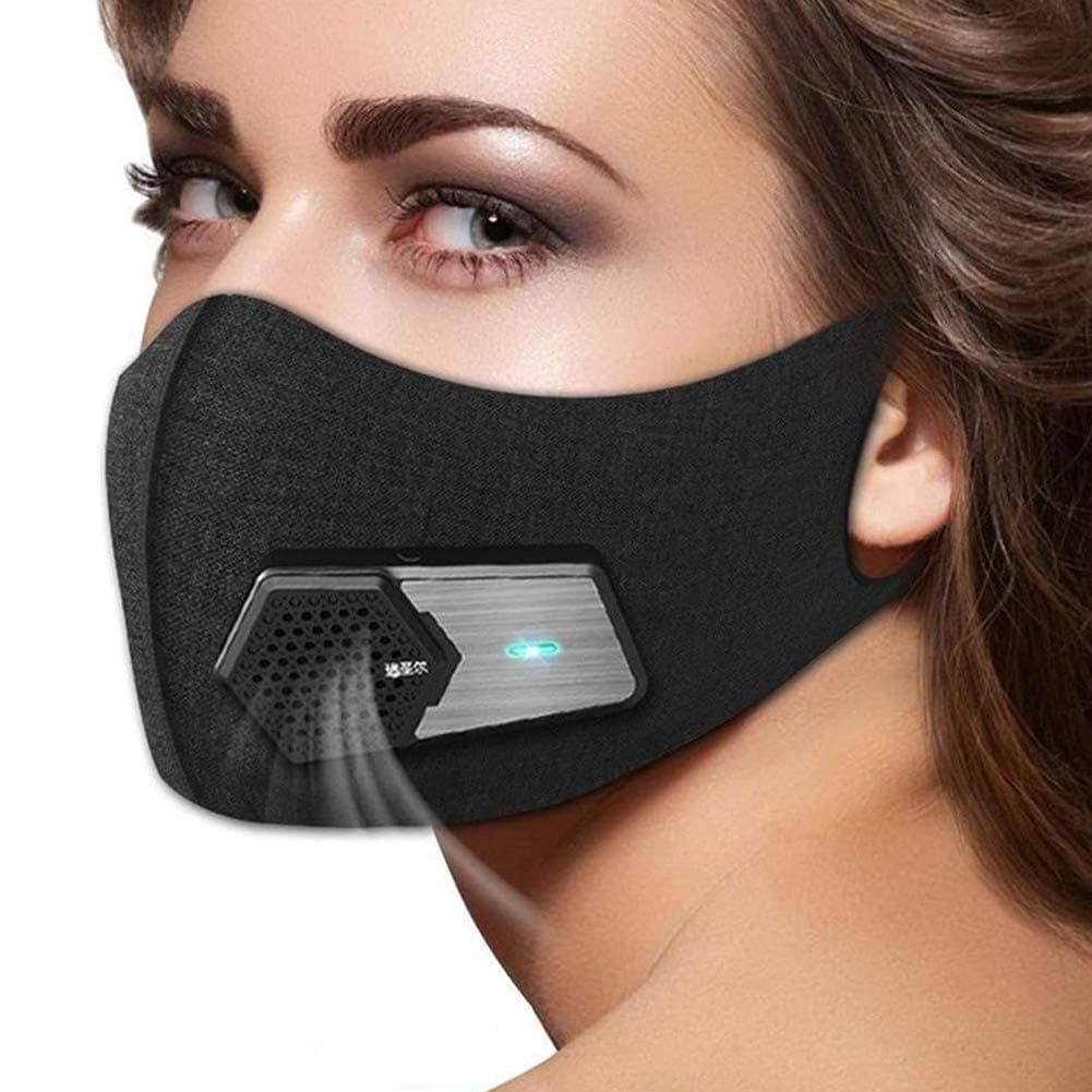 Smart Electric Face Protector Shield Black Anti Pollution Air Purifier Respirator Anti Dust Washable Reusable Activated Carbon Filter, with 5 composite filter