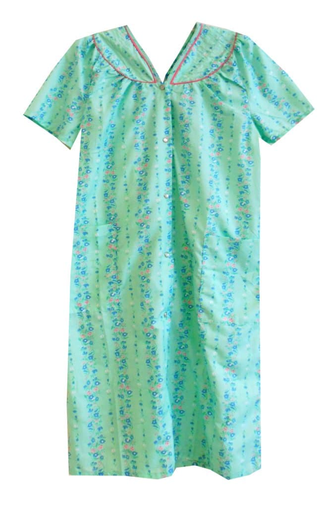 Trapunta Plisse Snap Front Duster Housecoat SM-3XL (2X, Mint)
