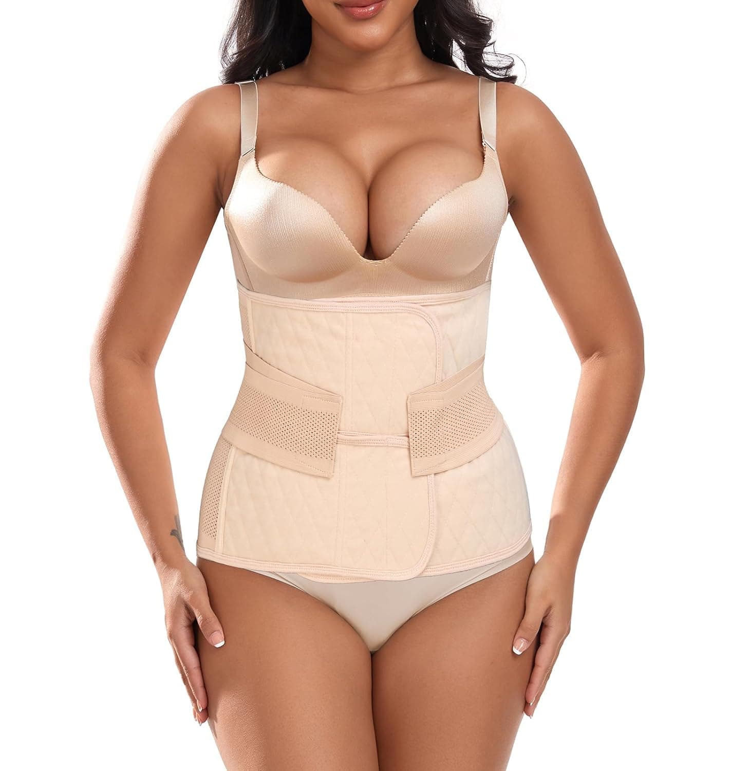 Moolida Abdominal Binder Post Surgery Postpartum Belly Band Belly Wrap Hernia Belt (Nude, XL)