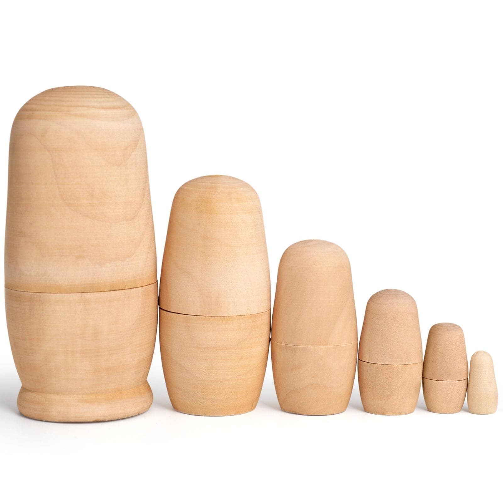 Koogel 6 Set Unpainted Nesting Dolls for Kids, Blank Nesting Dolls Wooden Matryoshka for Parent Child Activities Birthday Gift DIY Enthusiasts