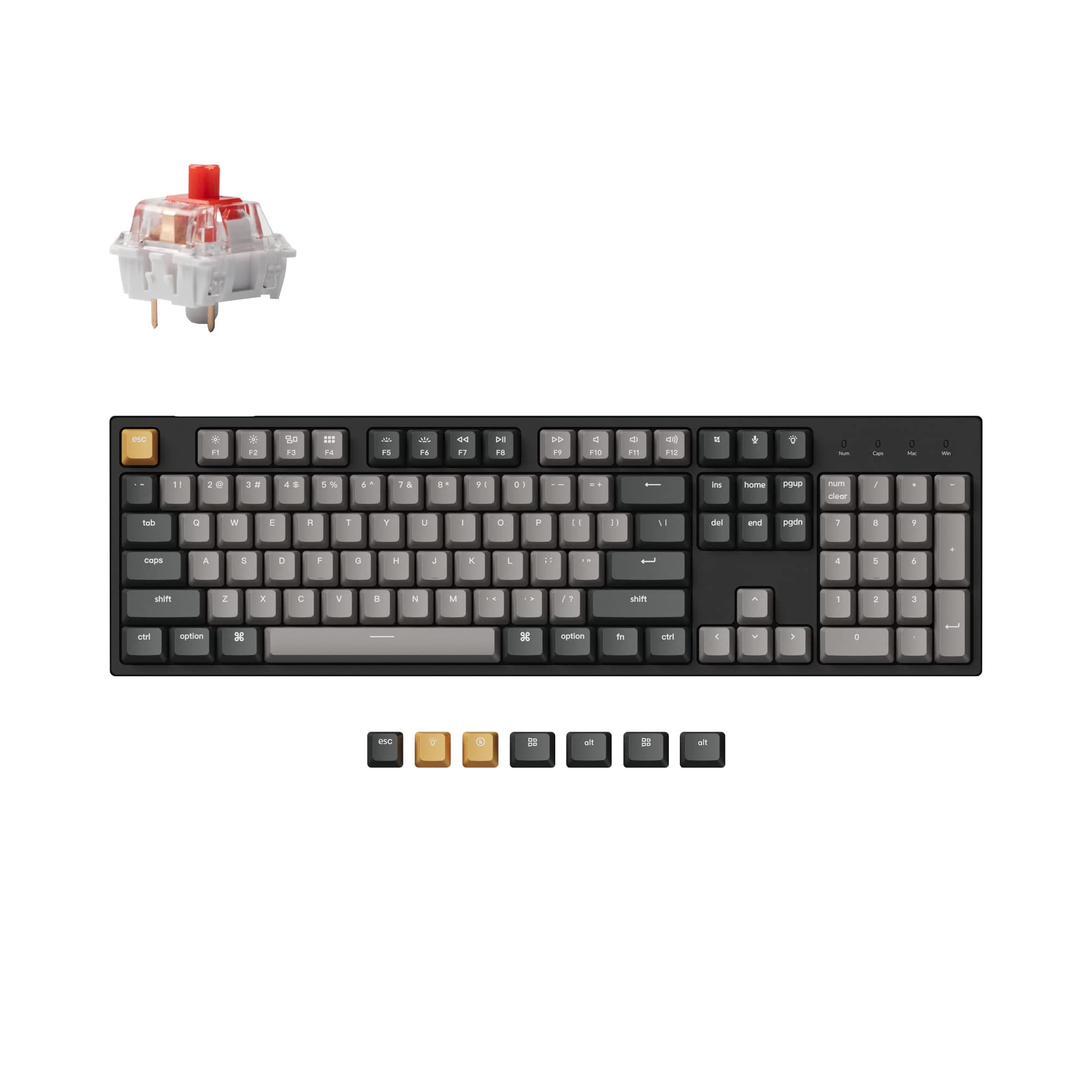 C2 Pro Wired Custom Mechanical Keyboard Full Size Layout QMK/VIA Programmable Macro White Backlit with Keychron K Pro Red Switch OEM Profile Double-Shot PBT Keycaps for Mac Windows Linux