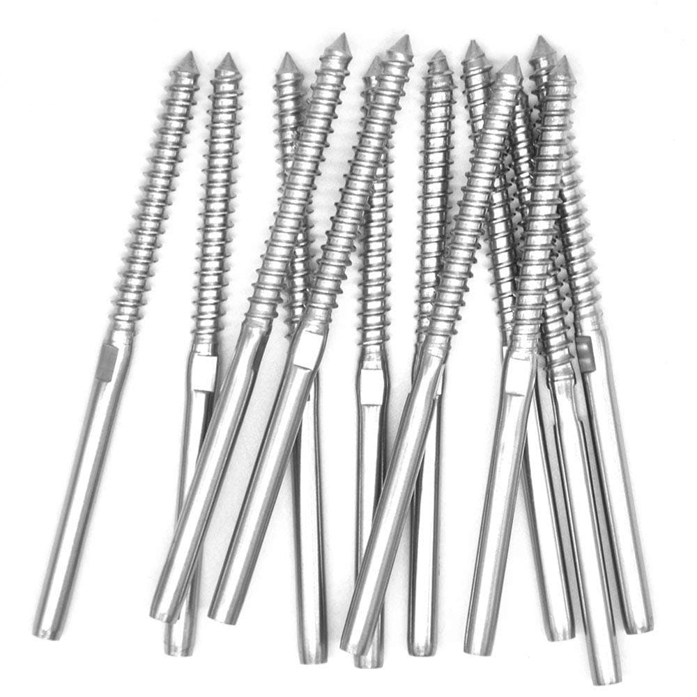 WELTEK(12-Pack) Lag Screw Swage Stud for 1/8" Cable Railing Stainless Steel T316 Marine Grade