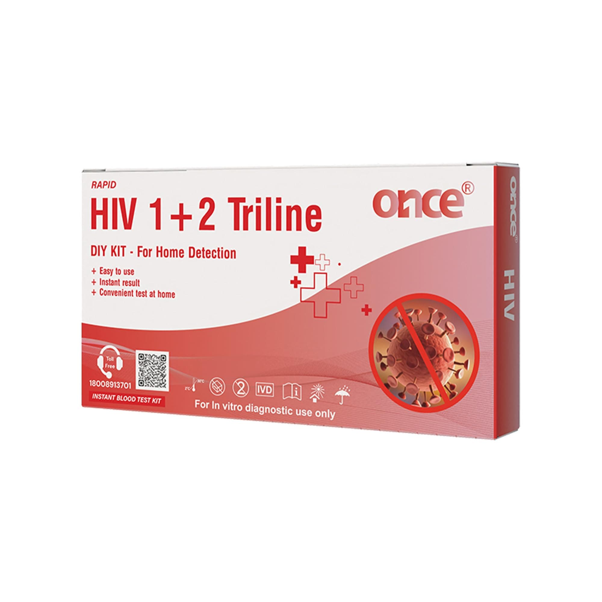 ONCE Rapid HIV Self Test Kit | Easy At-Home Finger-Prick Blood Test for HIV-1 & HIV-2 Antibody Detection | Professional Grade, Reliable & Fast Results