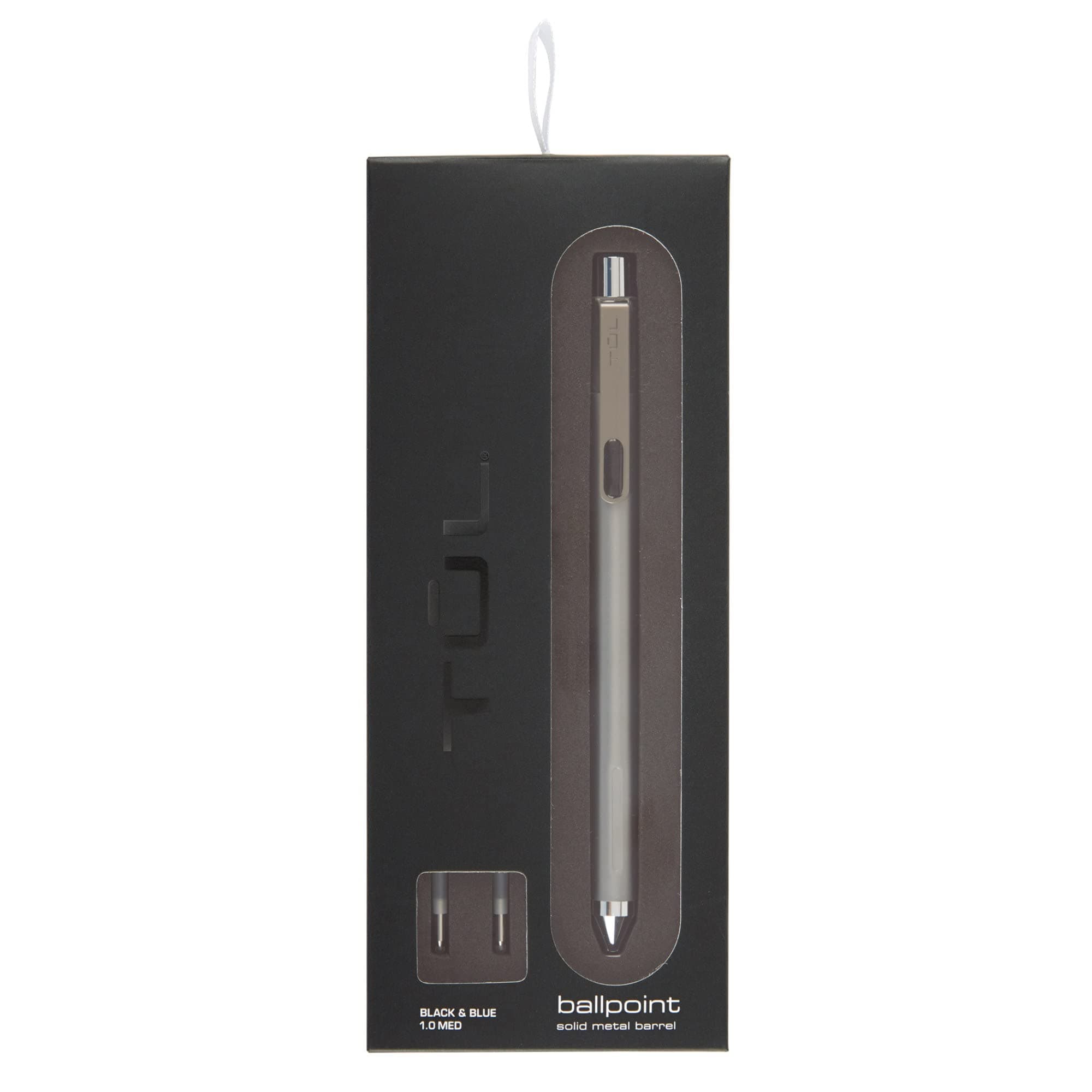 Fine Writing Solid Metal Barrel Ballpoint Pen With 2 Refills, Medium Point, 1.0 mm, Silver Barrel, Assorted Ink Colors