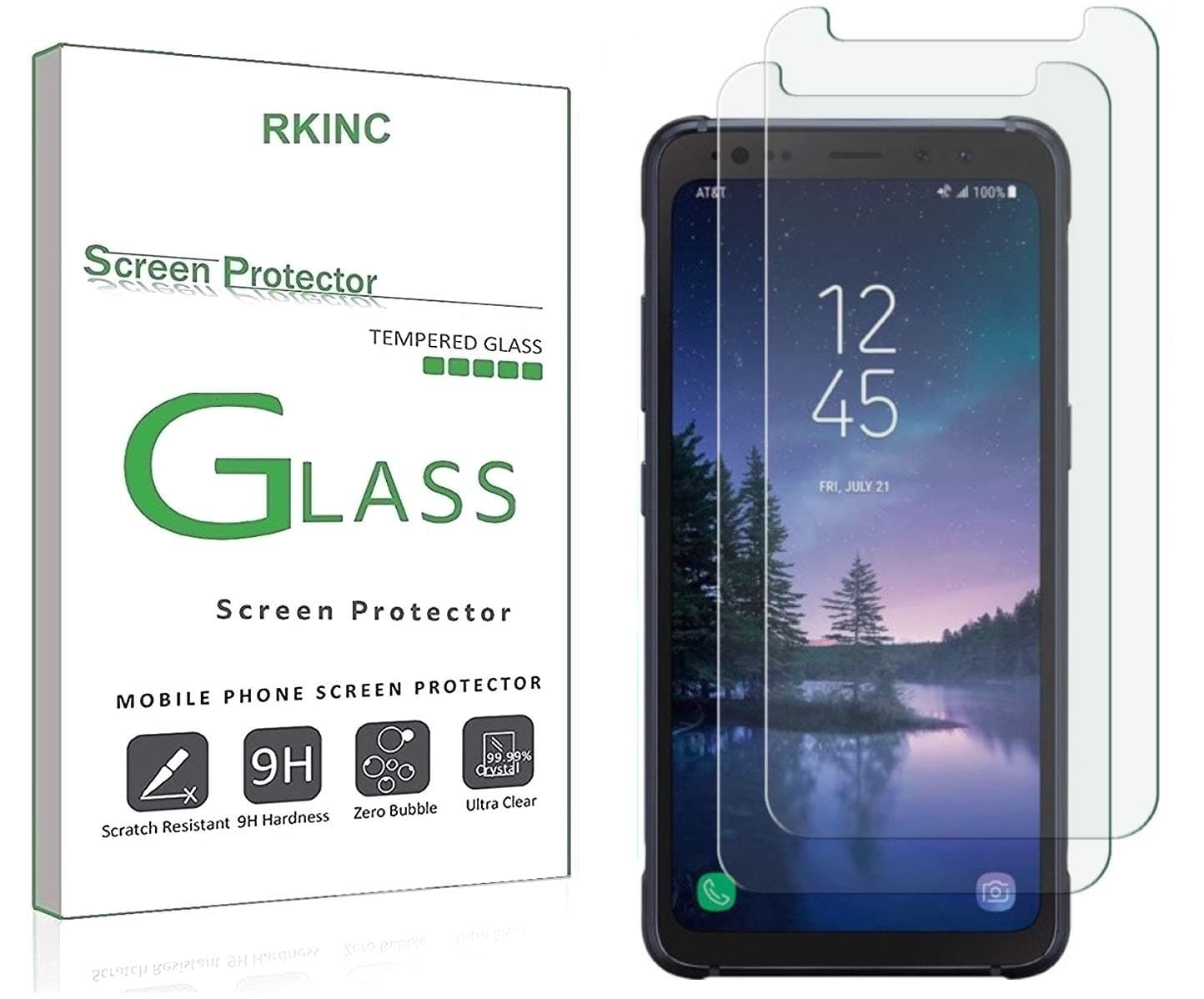 RKINC Screen Protector for Samsung S8 Active, Tempered Glass Screen Protector[0.3mm, 2.5D][Bubble-Free][9H Hardness][Easy Installation][HD Clear] for Samsung Galaxy S8 Active(2 Pack)
