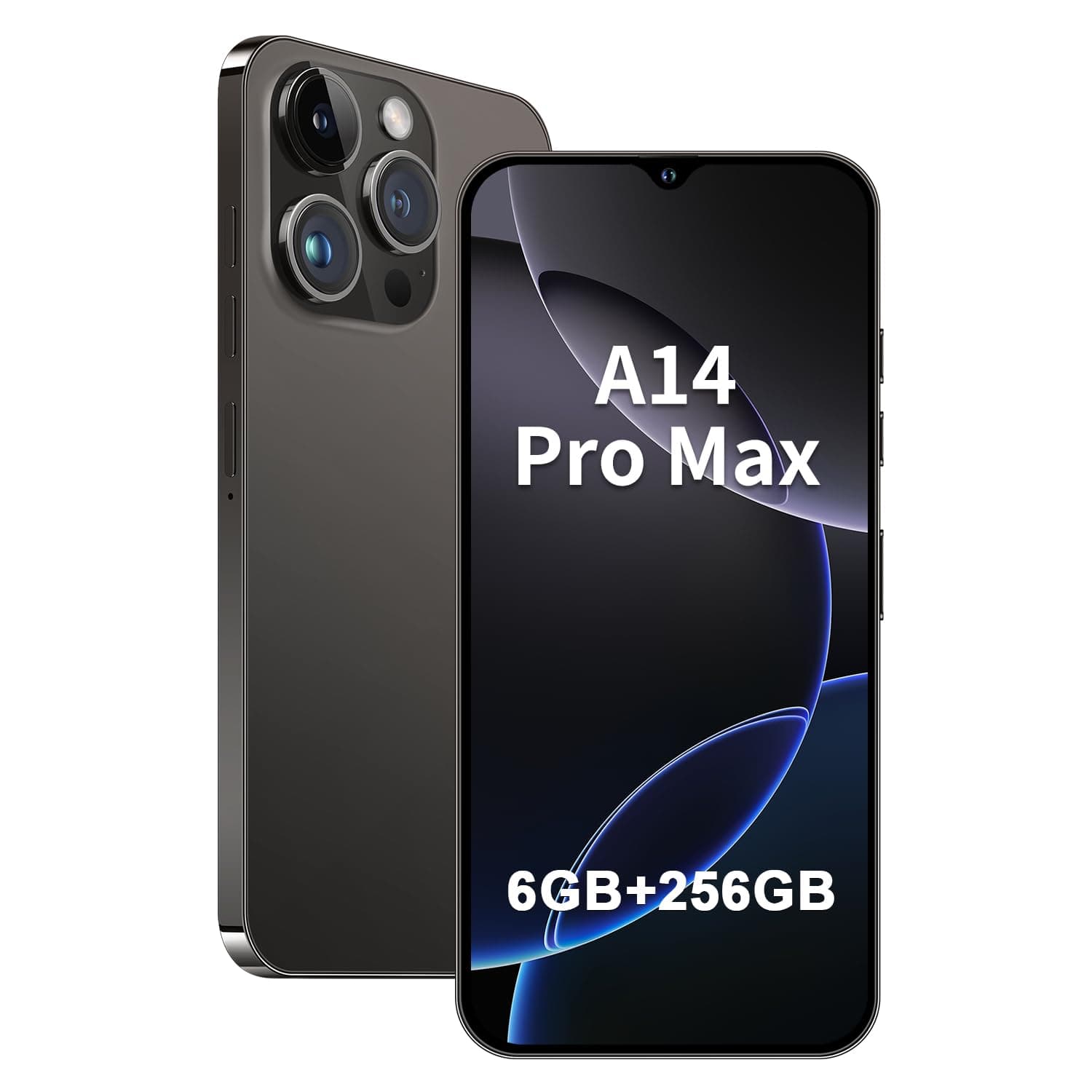 Unlocked Android Phone A14 pro max Smartphone 6GB+256GB Cell Phone 24MP+50MP Camera Pixels 5000mAh Battery for Extended Standby 6.8-inch HD Screen Mobile Phone 5G Dual SIM (Black)