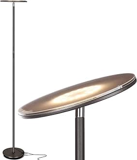 Brightech Sky Flux Dimmable LED Floor Lamp – Super Bright Floor Lamp for Living Room and Offices – Torchiere Standing Lamp with 3 Light Options, Tall Lamp for Bedroom Reading and More - Bronze