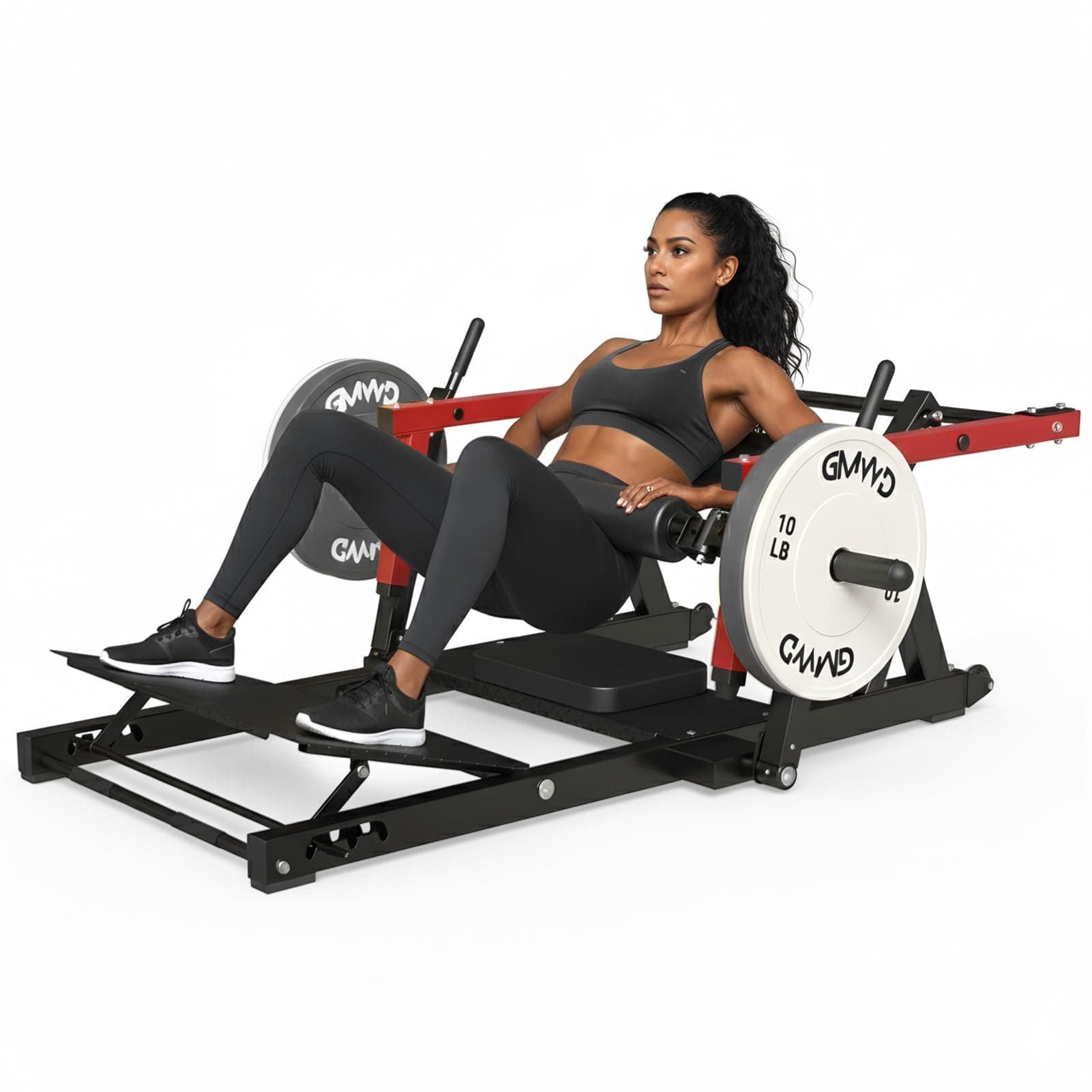 Hip Thrust Machine, 800LBS Plate-Loaded Glute Bridge Machine with Weight Holder, Heavy Duty Butt Exercise Equipment for Glute Muscles Building and Butt Shaping, Adjustable Footboard(R100LB