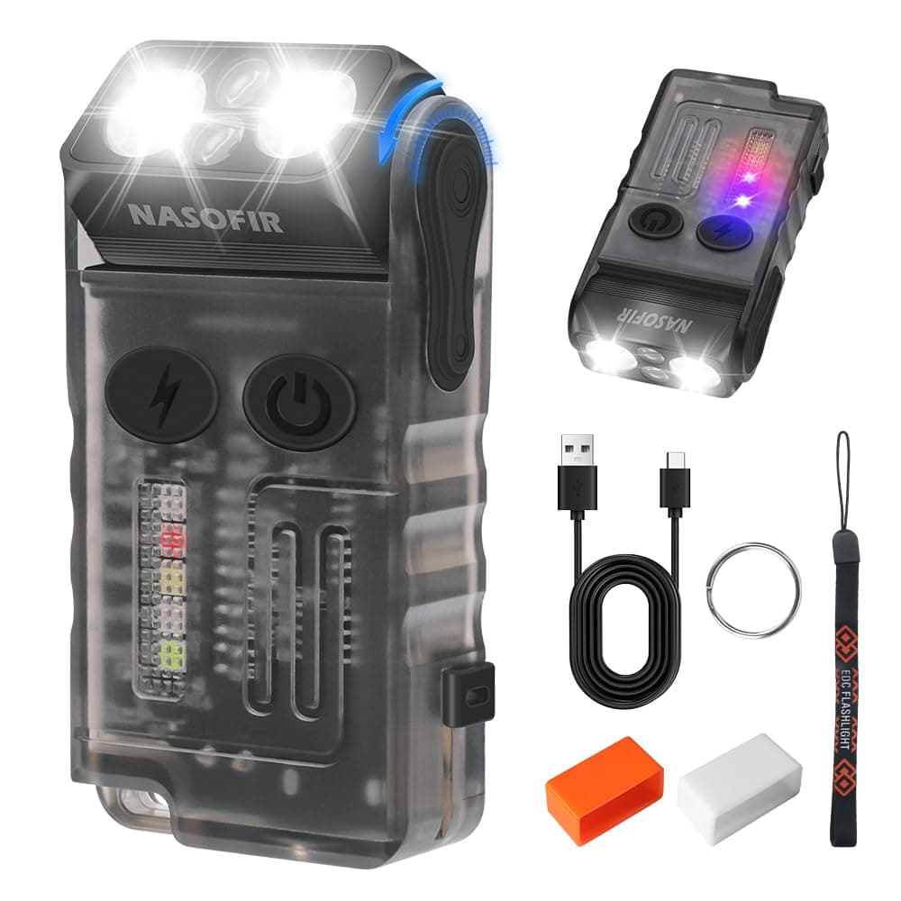 V20 Small Powerful EDC Flashlight, High Lumens 1000 LM USB C Rechargeable Mini LED Keychain Pocket LED Flash Light with Clip, COB Side Light, Magnetic Base & Beeping Alarm - 14 Modes, IP67