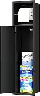 Neodrain Recessed Toilet Paper Holder, Matte Black Toilet Tissue Holder with Storage Cabinet for Toilet Brush Holder, 304 Stainless Steel Wall Bathroom Roll Paper Holder