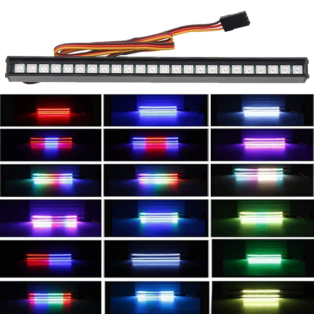 GLOBACT RC Light Bar 24 Lamp Beads RC LED Light Bar Roof Lamp 20 Light Modes Control 155mm for 1/10 Scale Traxxas Slash TRX-4 Bronco Trx6 Arrma Axial Scx10 I II RC4WD RC Crawler Truck Accessories