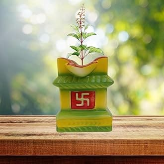 Niyara Small Tulsi Ceramic Pot Small for Indoor, Outdoor,Home Office,Pooja Plants Gamla etc (Small Multicolor)