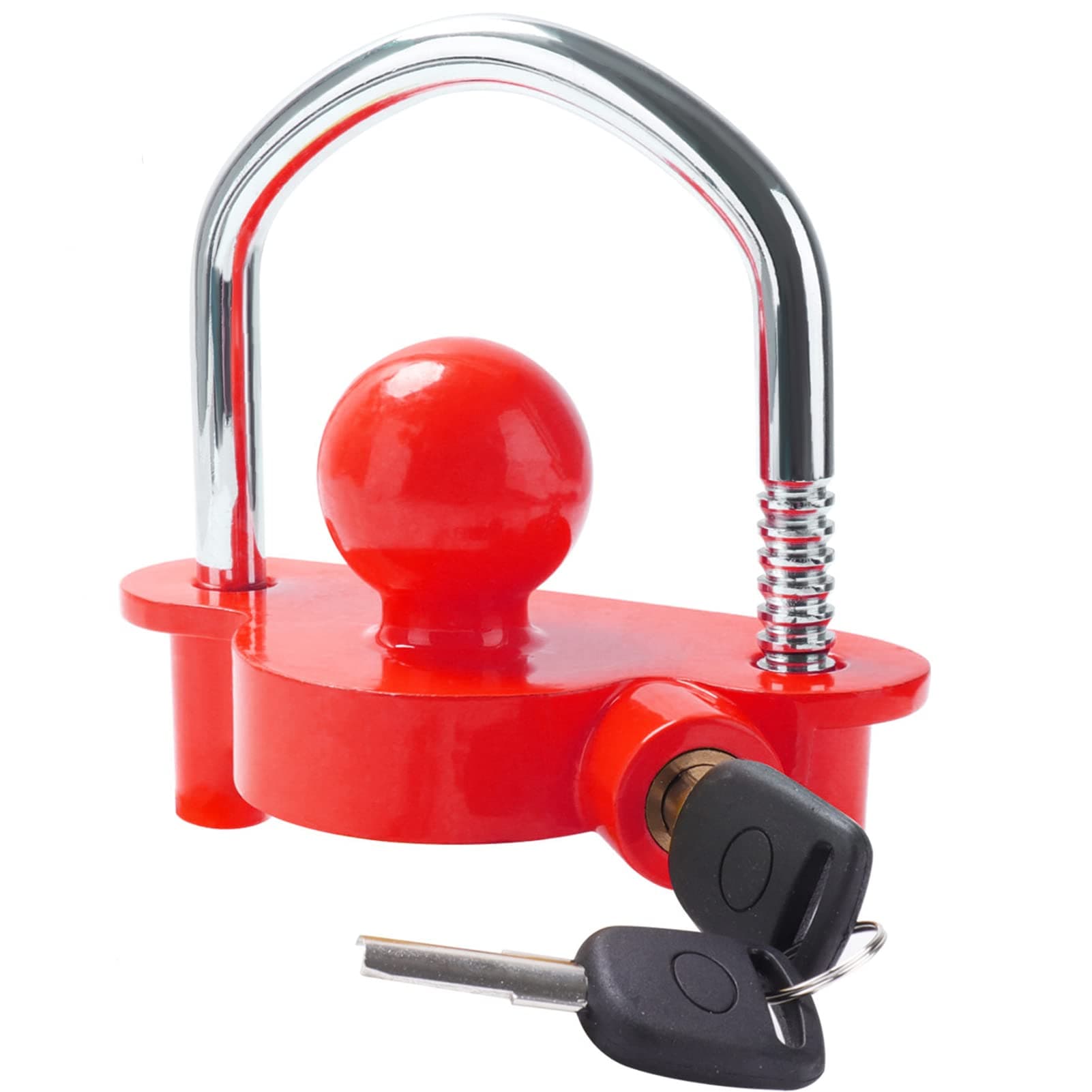 – Tevlaphee Trailer Ball Lock Hitch Coupler Towing Lock Adjustable Easy Installation Heavy Duty Steel and Aluminum Alloy Base for Towing Caravan Trailer Security with 2 Keys (Red)