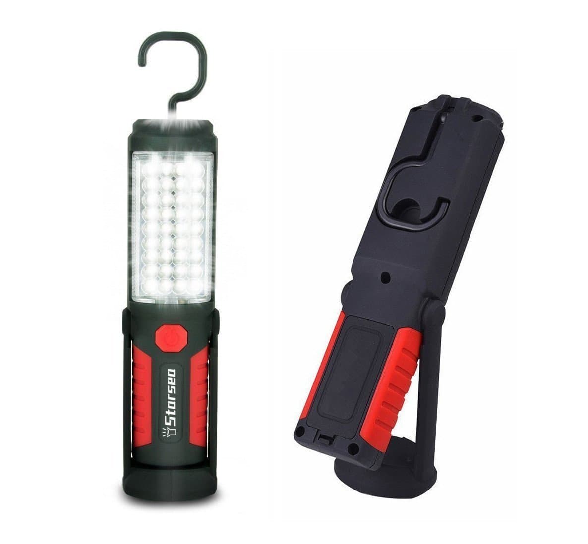 Starsea, 36 LED Work Light and 5 LED Flashlight for Household, Workshop, Garage, Auto, Camping, Emergency Kit with Magnet and 360 Degree Rotating Hanging Hook, Red