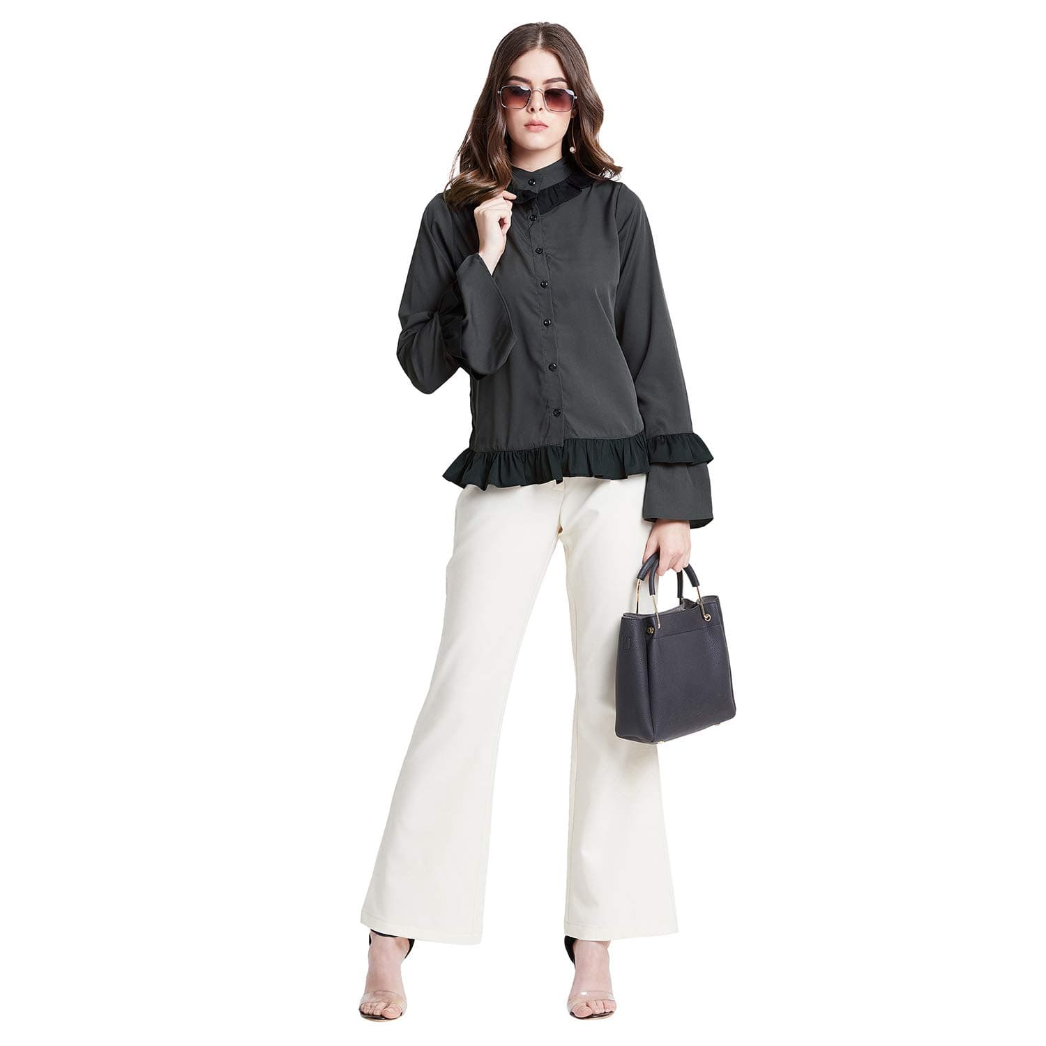 MONSTYLE GREY and BLACK BELL SLEEVES TOP