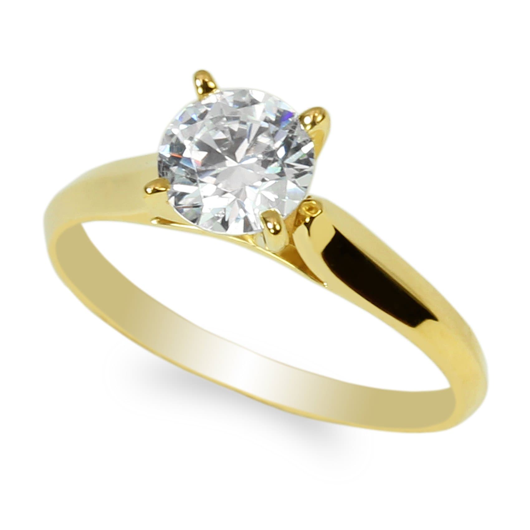 10K Yellow Gold 1.0ct Round CZ Classic Solid Engagement & Wedding Solitaire Ring Size 4