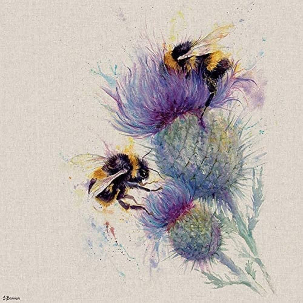 WDC97249 (Bees on Thistle Canvas Print, Multi-Colour, 60 x 60 cm