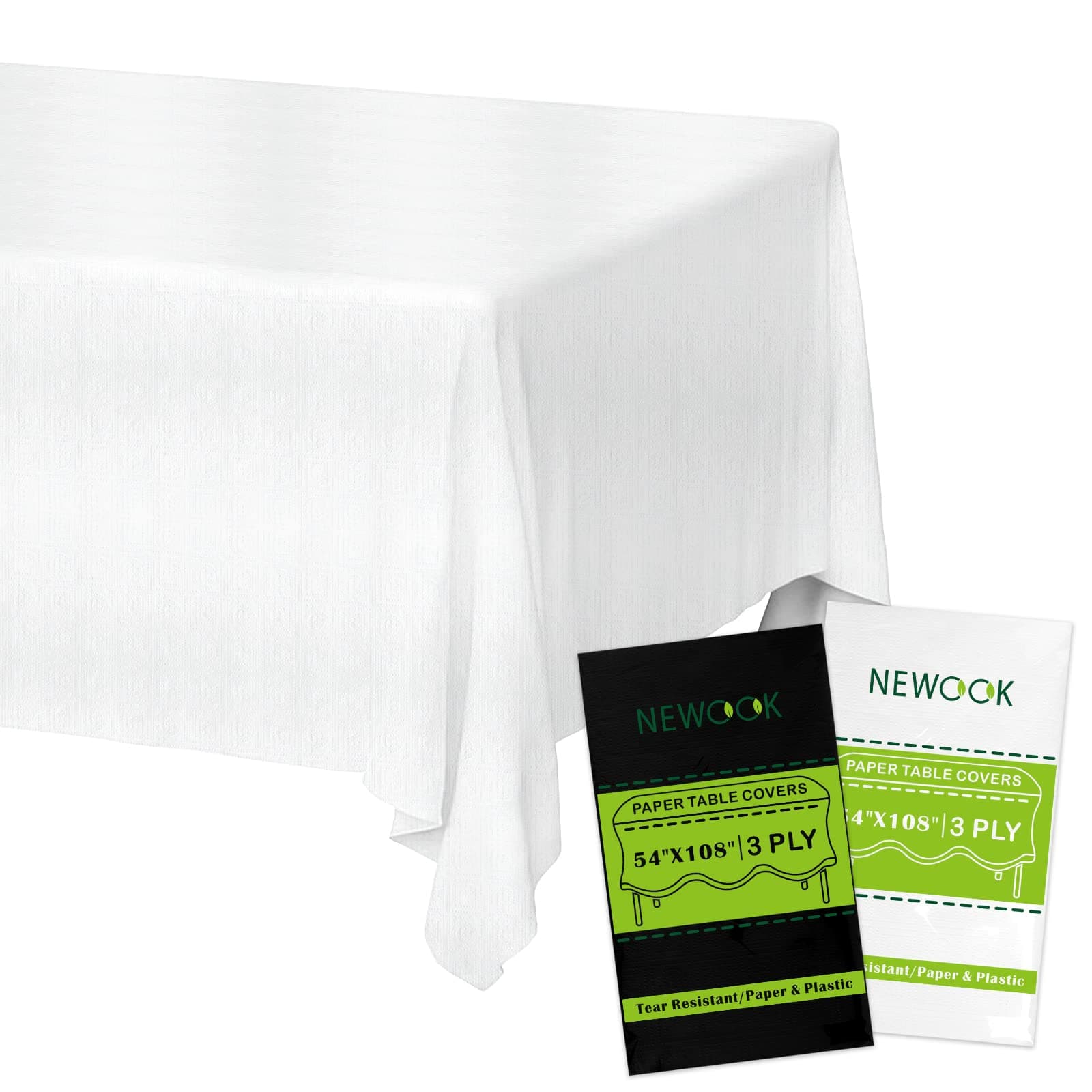 Disposable Tablecloths White Paper Table Cloth for Rectangle Tables 12 Pack,3 Ply Paper & Plastic Table Cloth for Parties,54 x 108 Inch Birthday Table Cover Outdoor Wedding Banquet Tablecover