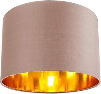 Contemporary and Chic Taupe Cotton 12" Table or Pendant Circular Drum Lamp Shade with Shiny Copper Inner - 60watt Maximum by Happy Homewares