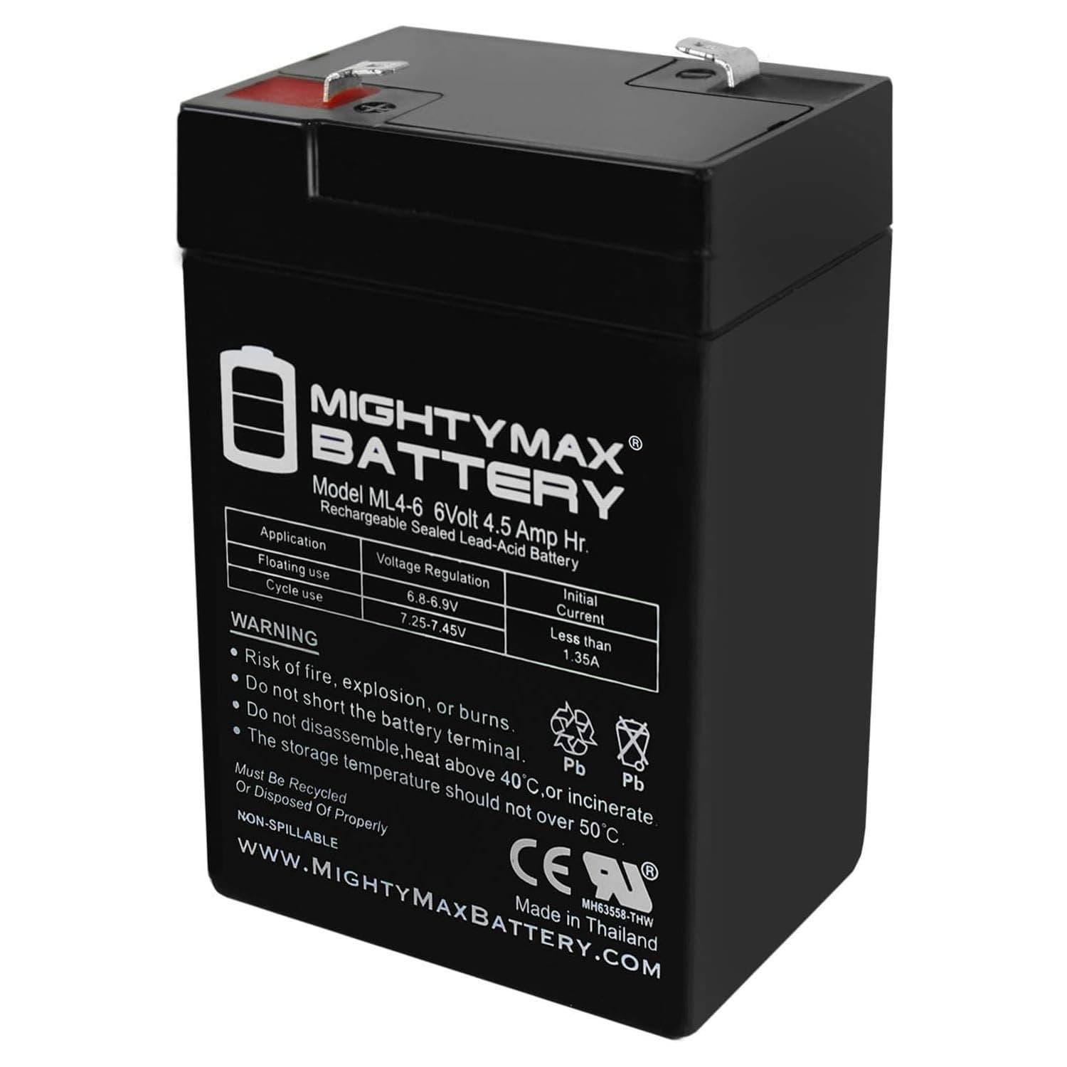 Mighty Max Battery ML4-6 - 6V 4.5AH 3FM4 Replacement with F1 Terminal