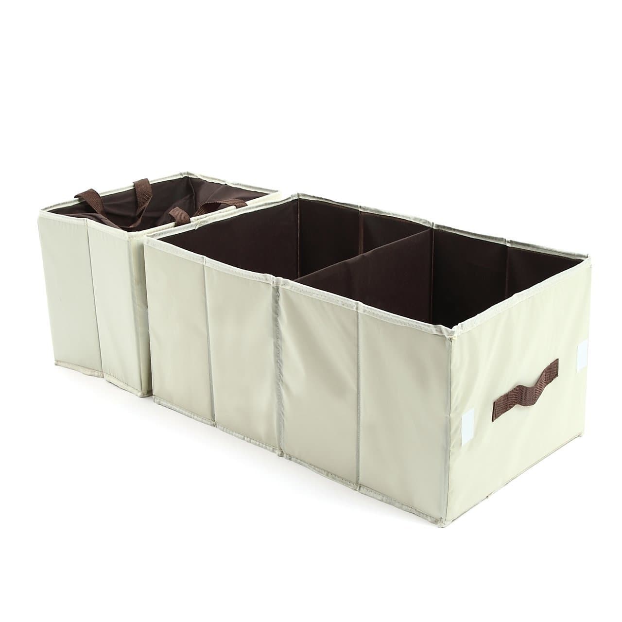 Deler Car Storage Organizer Foldable Multi Compartment Fabric Car Truck Van SUV Storage Basket Car Trunk Organizer and Cooler Set [Beige]