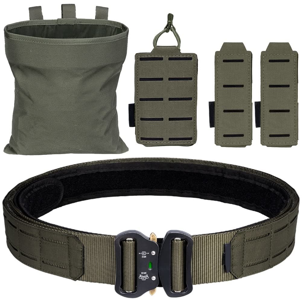 2" Tactical Belt with Molle Dump Pouch & Single Pouch, Heavy Duty Belt and Recycling Pouch Tool Bag Set, for Airsoft Hunting