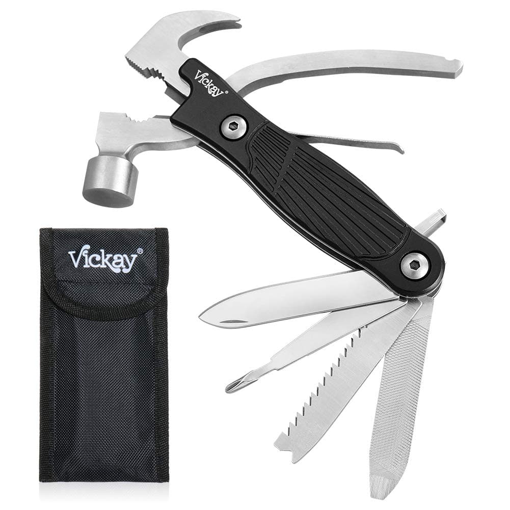 Multitools Hammer 12 in 1 Portable Mini Hammer Camping Gear Car Safety Hammer Kit with Nylon Sheath for Outdoor Camping Hiking Household, Birthday Christmas Gift for Father,Husband & Boyfriend(Black)
