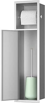 Toilet Paper Holder, Over-Mounted Toilet Roll Holder w/Cabinet for Bathroom Remodel, 304 Stainless Steel Tissue Paper Holder with Dispenser (Brushed)