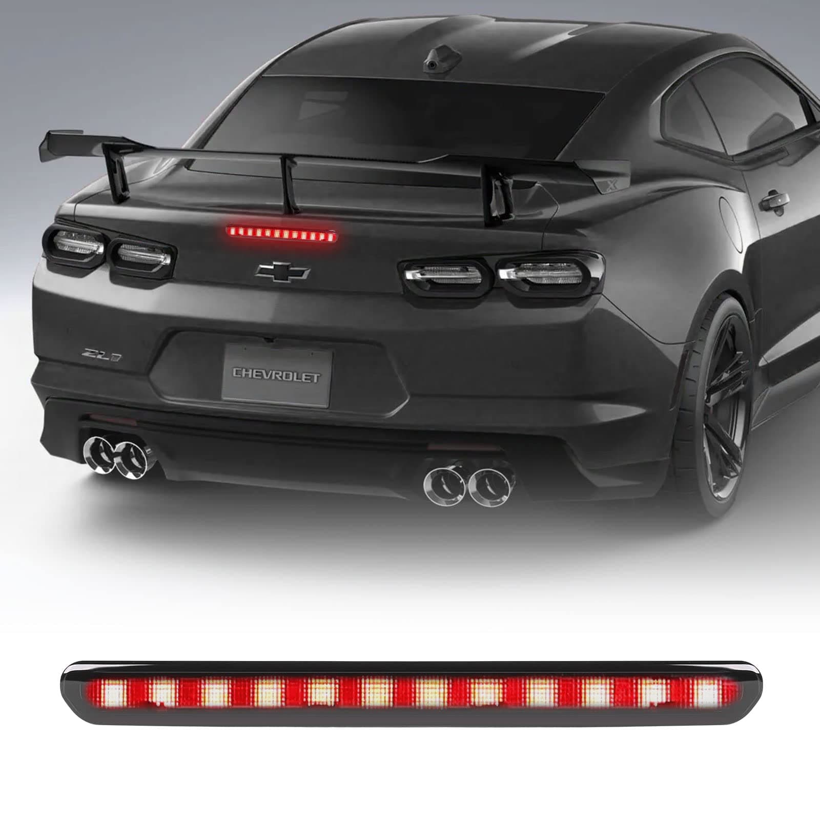 Camaro LED 3rd Third Brake Light, Rear Center High Mount Stop Light for Chevy Chevrolet Camaro Gen6 2016 2017 2018 2019 2020 (1PC), Smoke Black