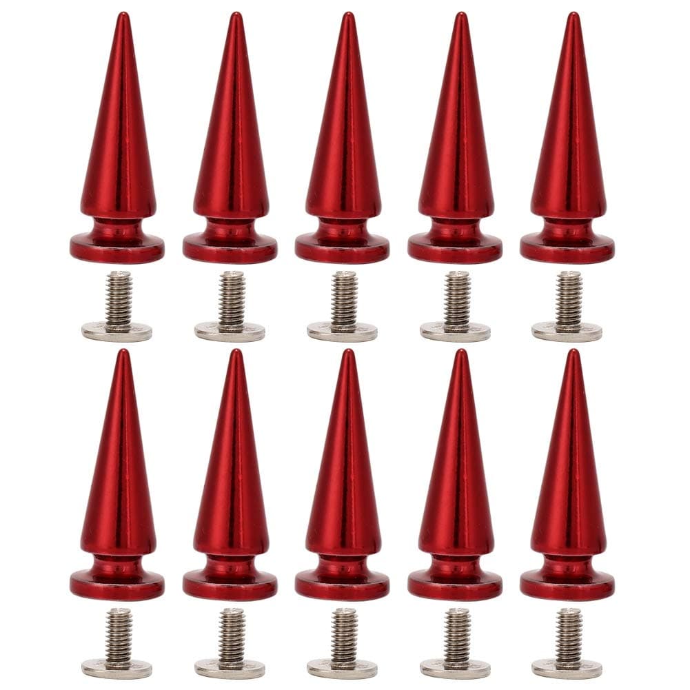 HEEPDD 10Pcs 10x26MM Large Size Cone Spikes Punk Rivets Stud Screw Tree Shape Back Spikes for DIY Leather Shoes Jacket Craft Garment Bag(Red)