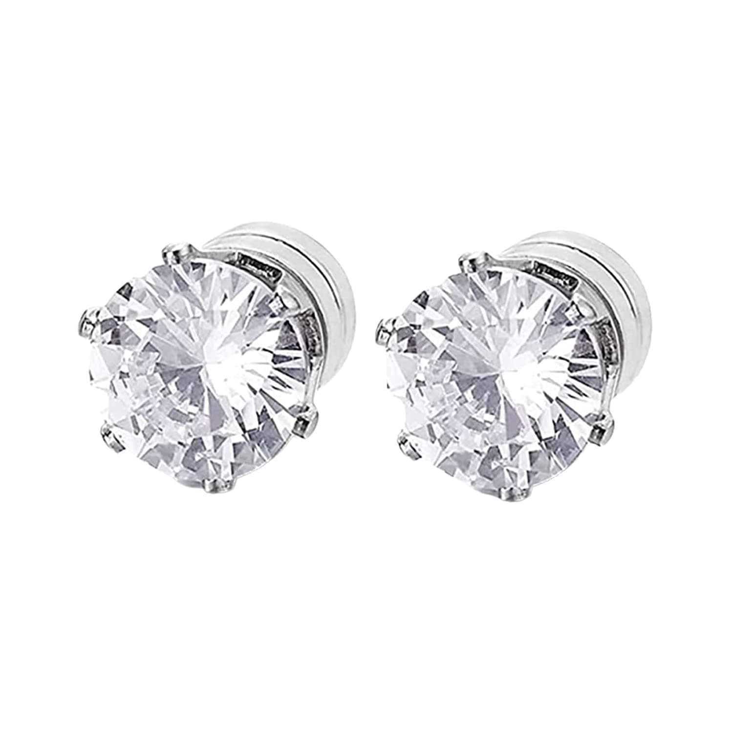 1 Pair Magnetic Cubic Ear Stud Round Shape Fake Earring Non-Piercing Clip On Cheater Ear Studs For Men And Women 8mm