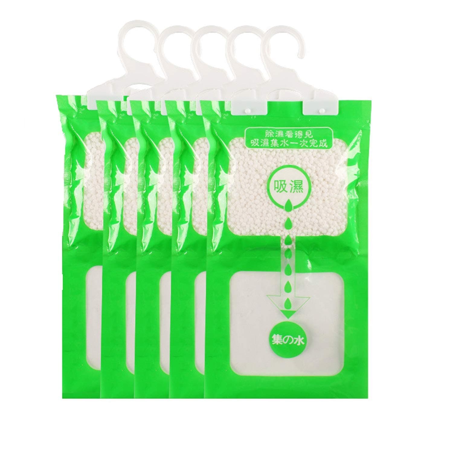 5 Pack Kitchen Bathroom Wardrobe Hanging Anti-mold Deodorizing Moisture Proof Desiccant Bag, Dehumidification Process Could be Witness