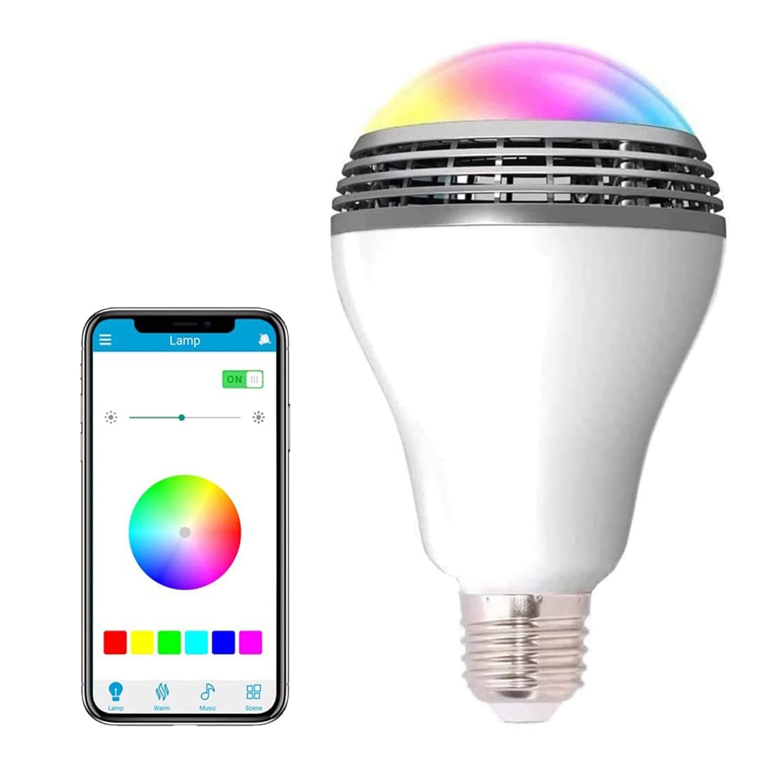 Smart Light Bulb with Bluetooth Speaker 7W 350lm 2700-6500k E27 Controlled RGB Multi Color Adjustable and Dimmable by Wireless APP Music Speaker and Bulb 2 in 1 Mood Lighting