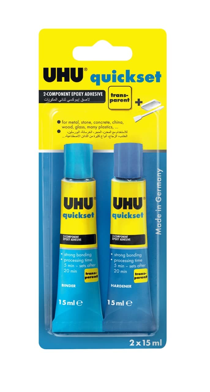 Quickset Plus 5 Min, Universal, Fast And Strong, 2 Component Epoxy Resin Repair Glue, 2 Tubes X 15 Ml, Transparent