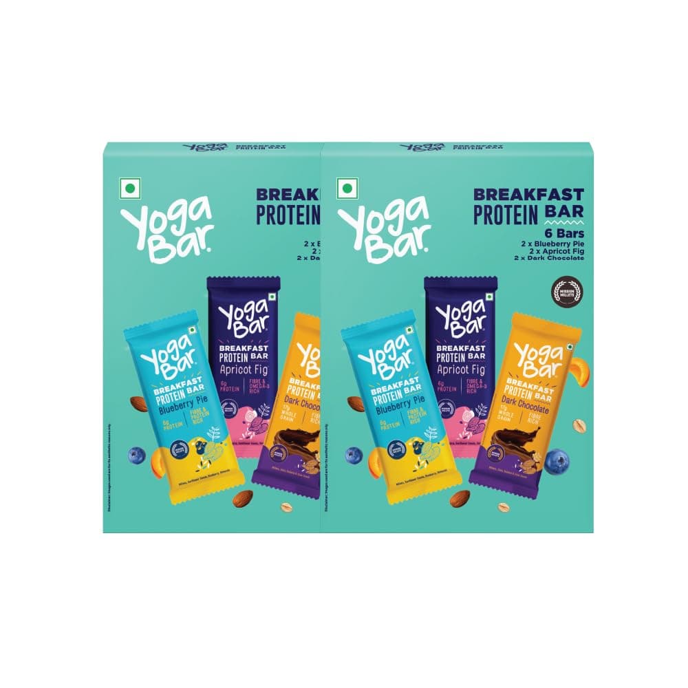 Yogabar Breakfast Protein Bars, 12 Bars | Easy & Convenient Breakfast On-the-GO | High in Protein & Fibre | Quick Protein Snack that helps in Weight Loss Management (12 Bars, Variety Pack)