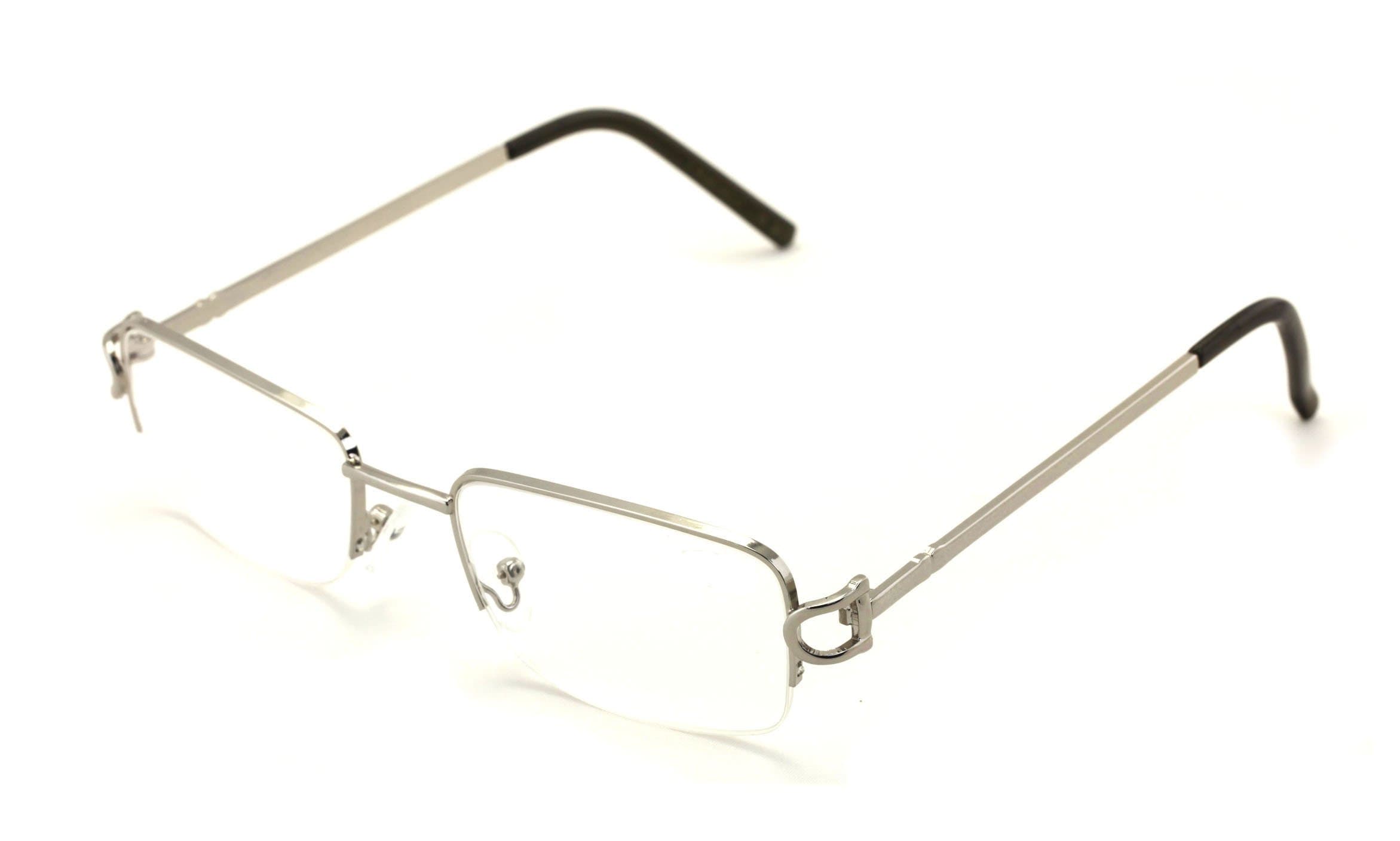 Rectangular Frame Clear Lens Designer Half Rim Eyeglasses Metal Glasses