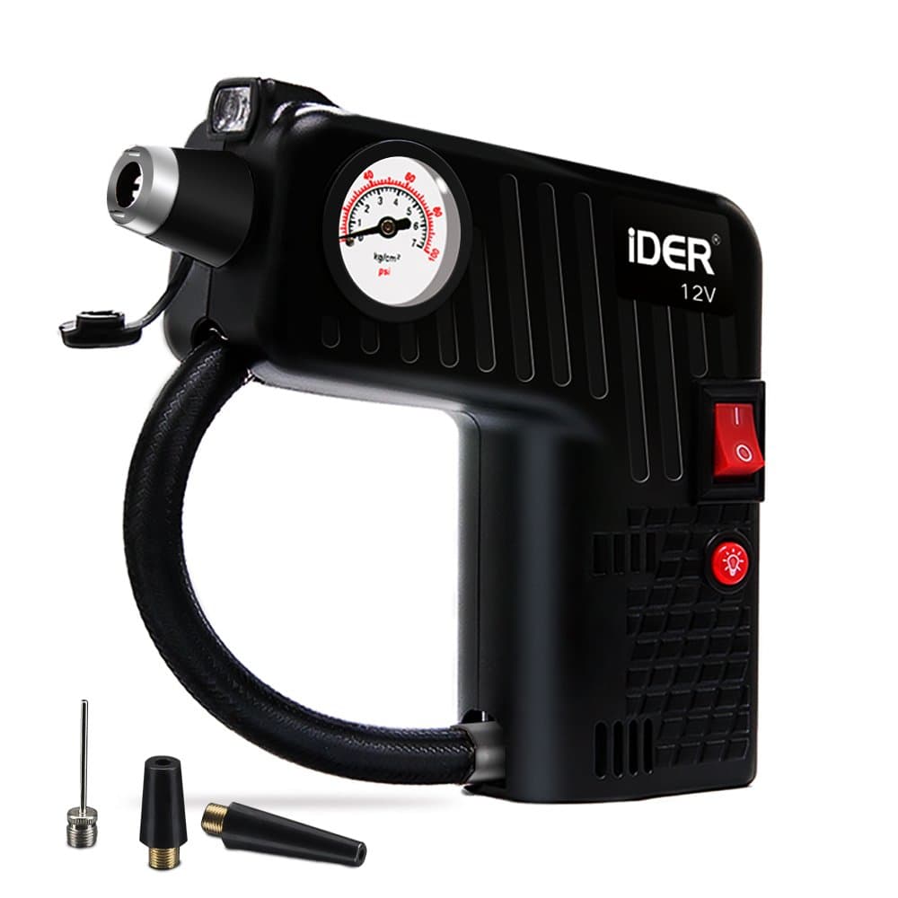 Portable Tire Inflator, Five in One Multi-function 12V DC Electric Auto Tire Air Compressor Pump for Cars, Bikes, Motorcycles and Sport Balls (black)