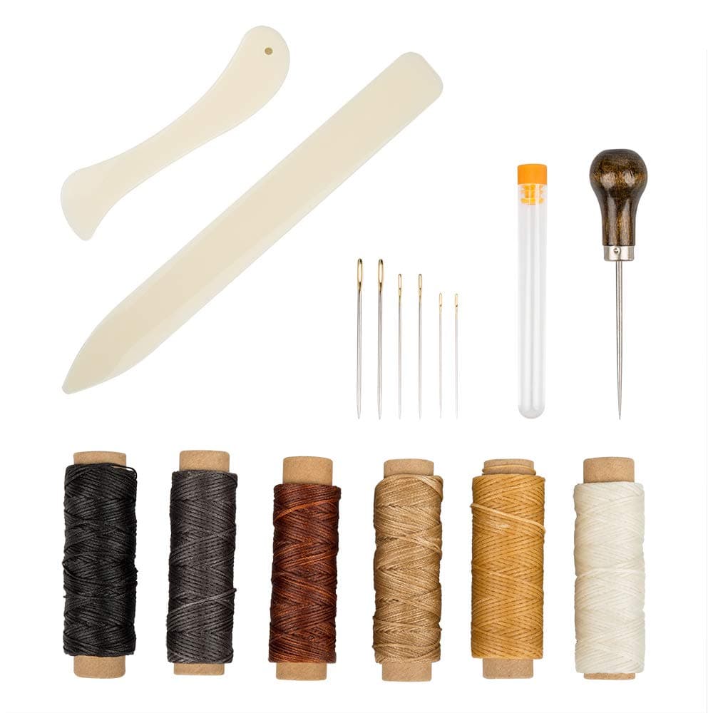 findTop Set of 16 Bookbinding Tools, Bone Folder Creaser Waxed Linen Thread Wood Handle Awl Large-Eye Needles for Handmade DIY Bookbinding Crafts and Sewing Supplies