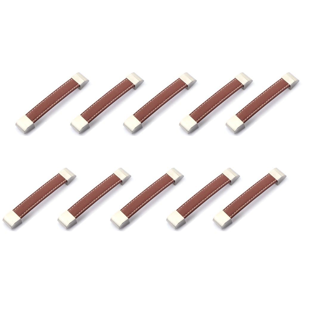 10pcs Drawer Pulls Two Holes Leather Coated Cabinet Knobs Handles for Study Room Living Room Hole Distance: 96mm Brown