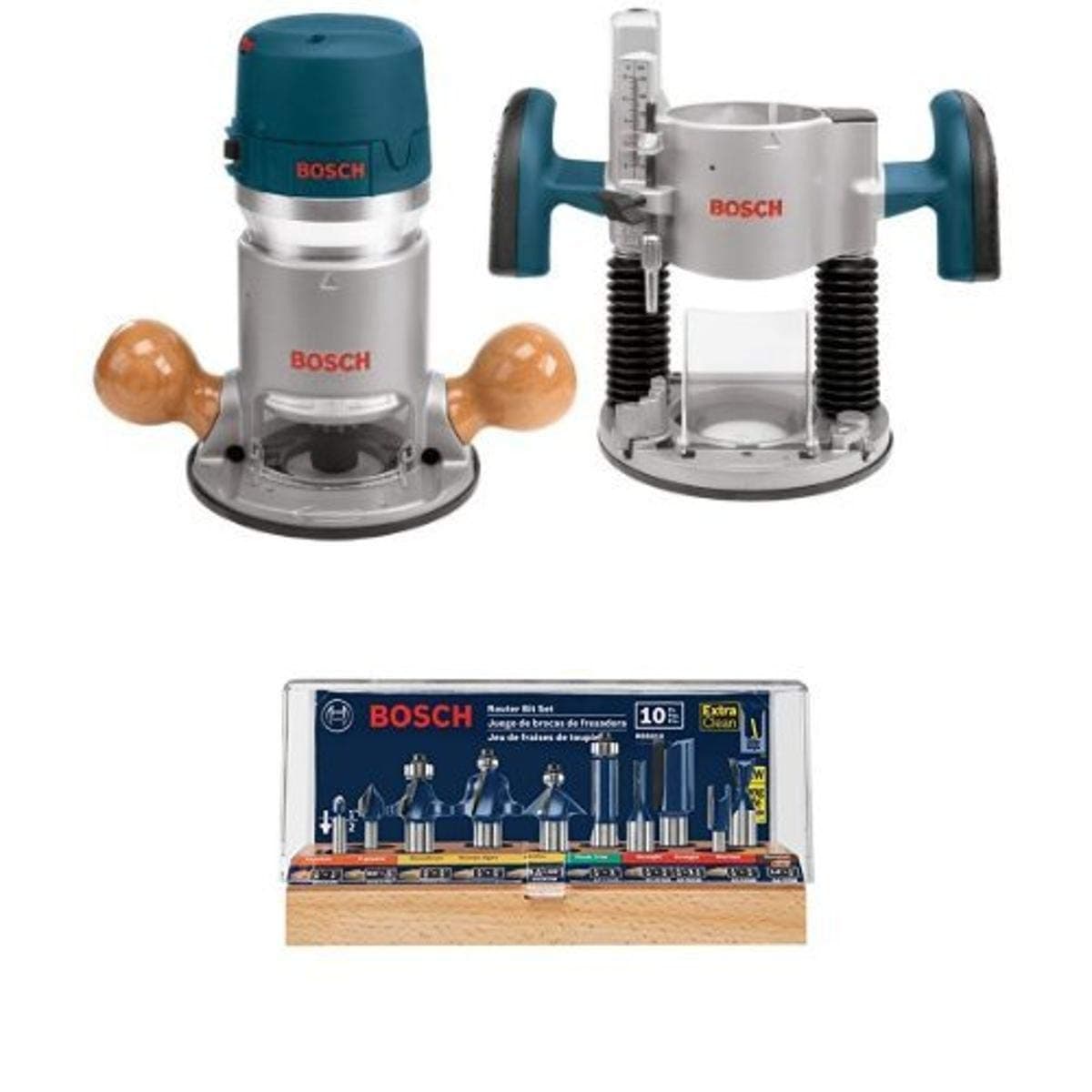 1617EVSPK 2.25 HP Combination Plunge- and Fixed-Base Router & RBS010 10 pc. All-Purpose Router Bit Set